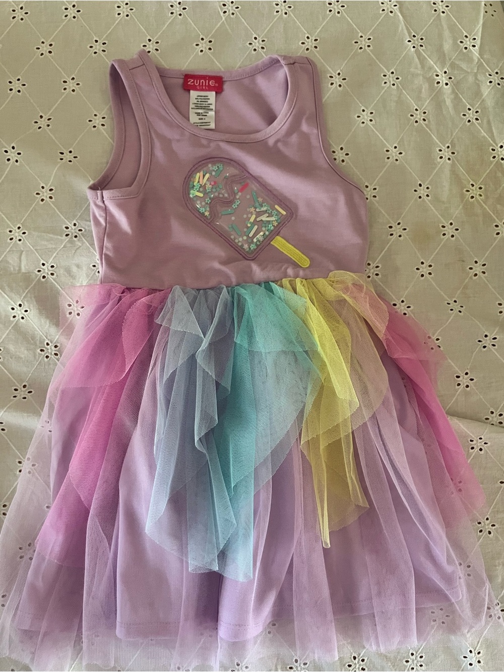 Girls size 4 Zunie Lavender Tulle Rainbow Popsicle Dress